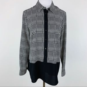 Talbots Black Herringbone Blouse Sz Medium Petite